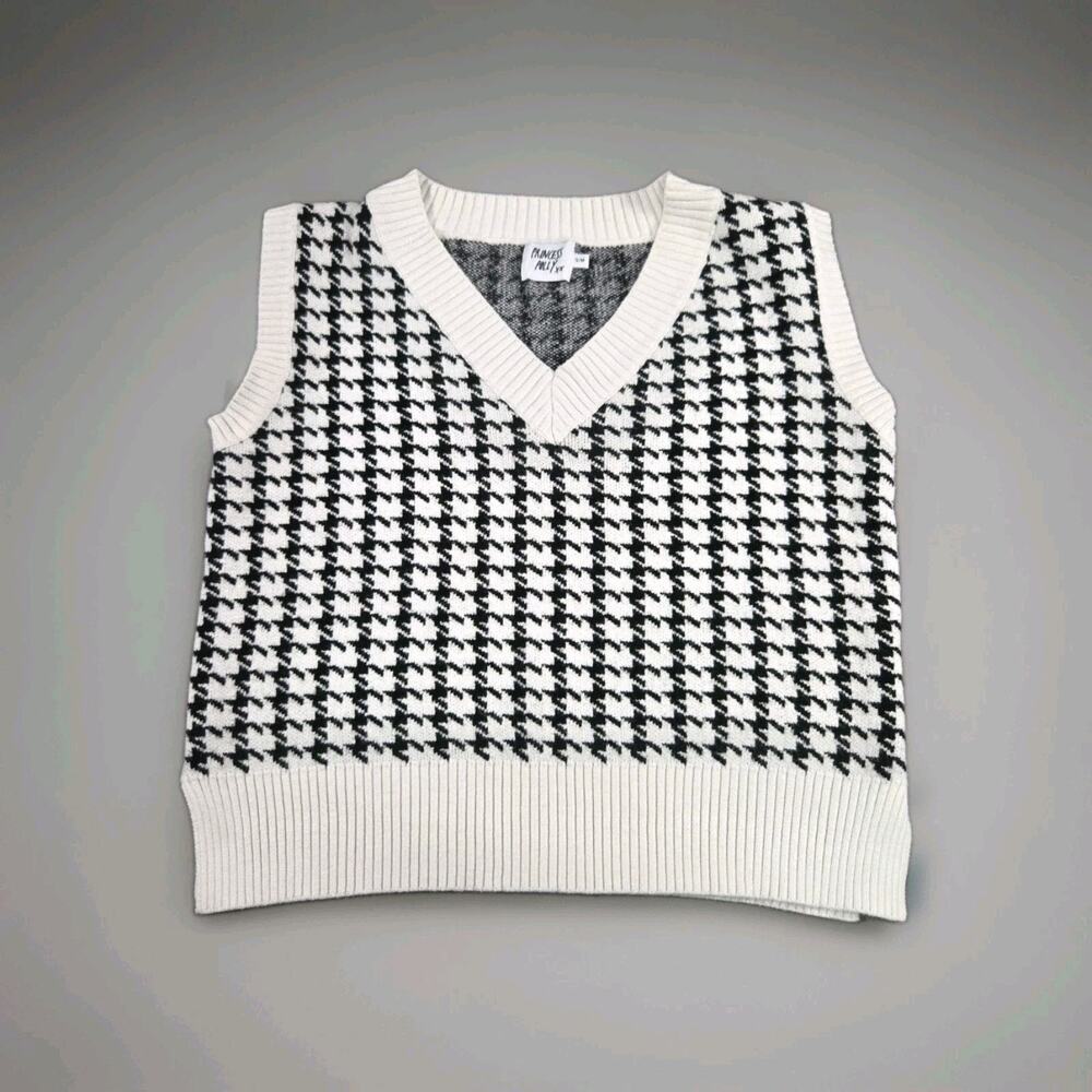 Princess Polly Women's Sz S/M Black White Crop Sweater Vest Preppy Y2K Academia